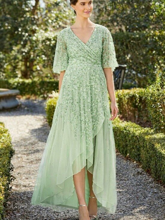 Mac Duggal Dresses & Skirts - Mac Duggal Size 16 Sage Green 93681 Gown Sequined Butterfly Sleeve Cocktail NWT
